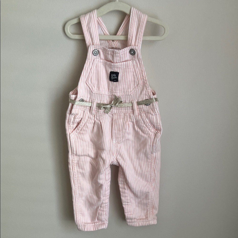 Baby B’gosh Baby Pink and White Striped Overalls